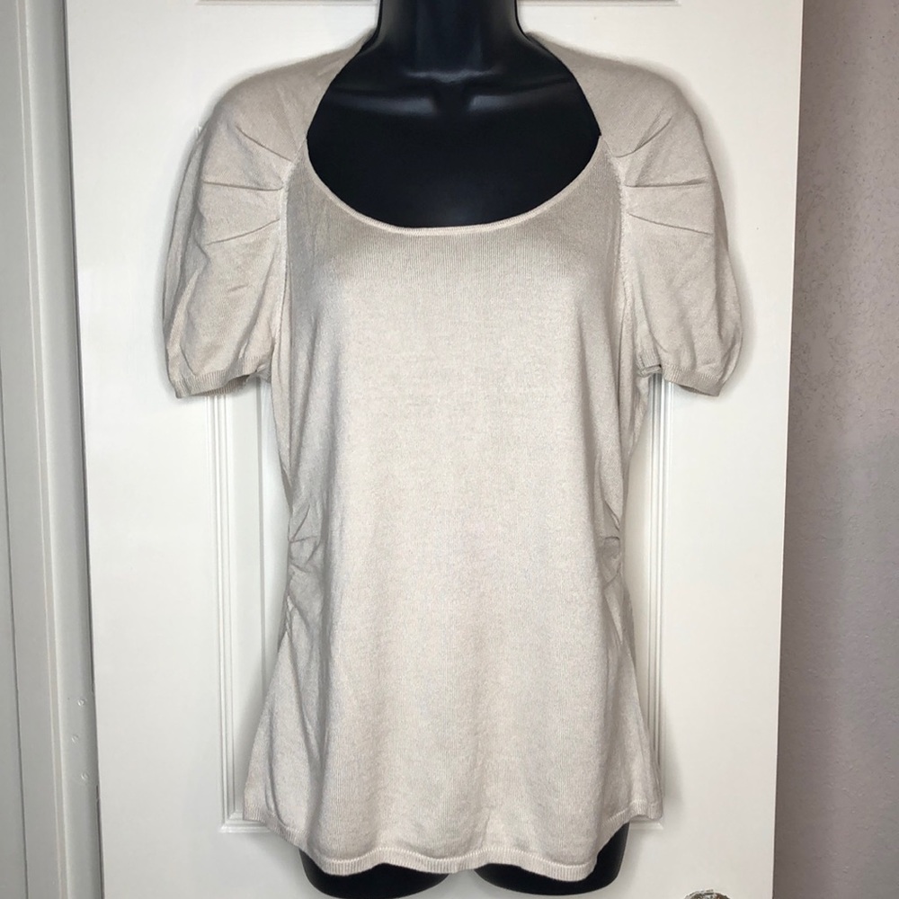 Ann Taylor Structured Silk Top Beige Scoop Neck